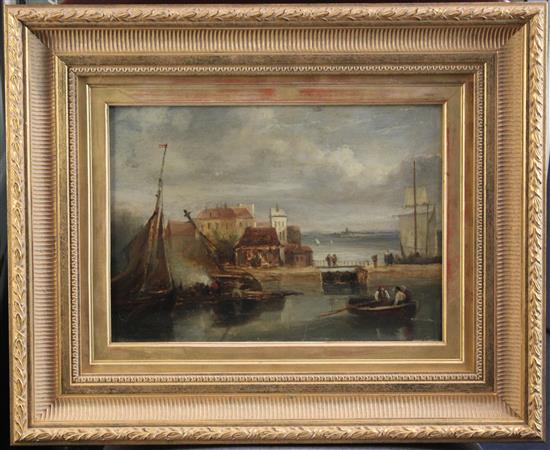 Attributed to John Wilson Carmichael (1800-1868) Fishing boats in harbour, 9.5 x 13in.